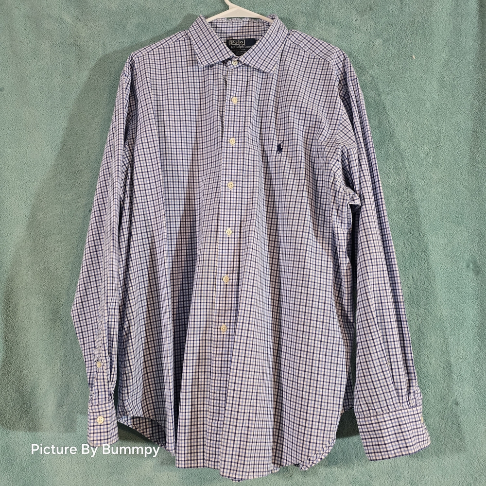 Polo Ralph Lauren  Darker Blue, Light Blue and White Checkered Button Down Shirt